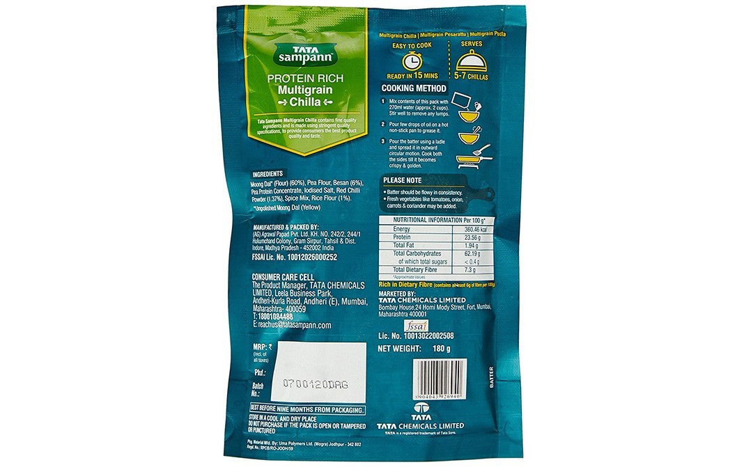 Tata Sampann Protein Rich Multigrain Chilla   Pack  180 grams